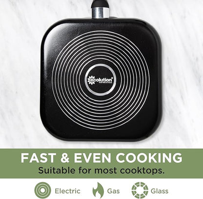 Ecolution Artistry Nonstick Square Griddle, Easy To Clean, Comfortable Handle, Even Heating, Dishwasher Safe Pots and Pans, 11-Inch, Black