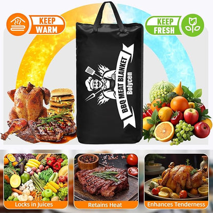 Upgraded BBQ Blanket for Resting Meat - Smoker Accessories Brisket Blanket - Insulated Meat Resting Bag with Wide Mouth for Steak/ Pork Shoulder/ Turkey - Thanksgiving Christmas Stocking Stuffers Birthday BBQ Accessories Grilling Gifts for Men Dad(21inch)