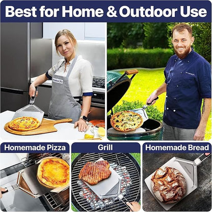 12" Pizza Making Kit (Set of 2) - 12" Pizza Cutter Rocker Knife with Blade Cover + 9.5" Stainless Steel Pizza Peel with Folding Handle- Ultimate Pizza Oven Accessories