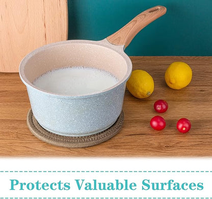 Trivets for Hot Dishes, Pots and Pans, Hot Pads with Storage Basket, Pot Holders for Kitchen, Heat Resistant Mat Protect Counter Home Essentials, Farmhouse Decor (Khaki 4 PCS)