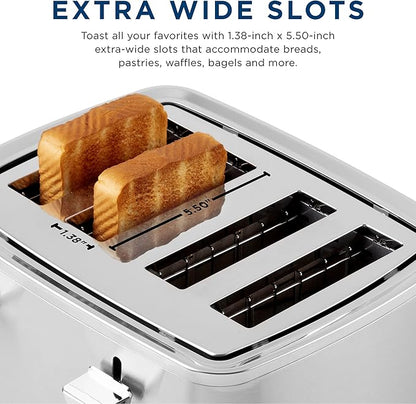 GE Stainless Steel 4 Slice Toaster | Extra Wide Slots for Bagels, Breads, Waffles & More | 7 Shade Options | Countertop Kitchen Essentials | 1500 watt