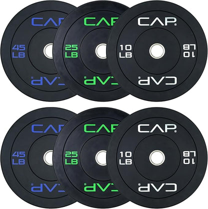 CAP Barbell 2-Inch Olympic Bumper Plate Weight Set with 6 Post Rack | 100-370 lbs | Multiple Options