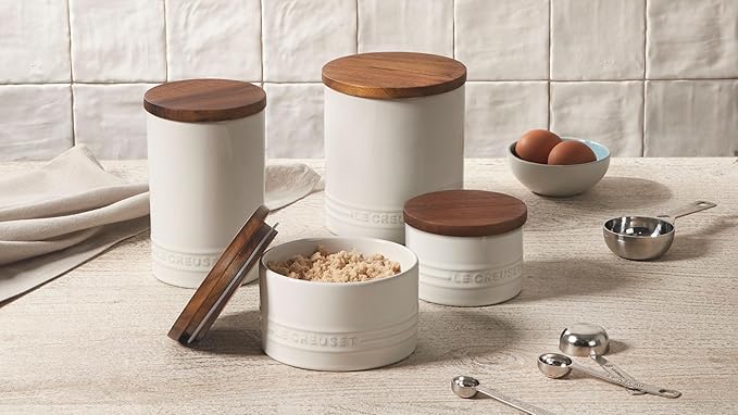 Le Creuset Signature Salt Cellar and Storage Canister with Wood Lid, 16 oz., White
