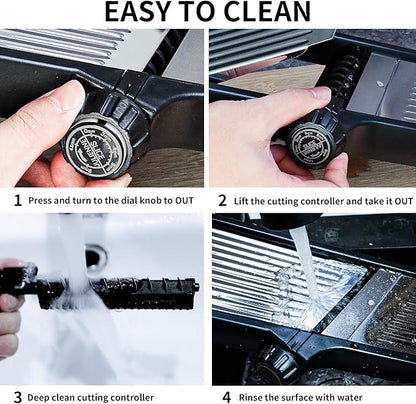 Mandoline Slicer, Adjustable Mandoline Slicer for Kitchen, Stainless Steel Mandolin Vegetable Chopper for Potato, Julienne Cutter with Cut-Resistant Gloves, Black