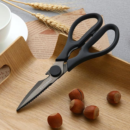 All Purpose Kitchen Scissors for Food, Heavy Duty Kitchen Shears that Come Apart Dishwasher Safe, Sharp Durable Stainless Steel Scissors for Meat, Soft Grip Comfort Handle,Titanium Plated Black