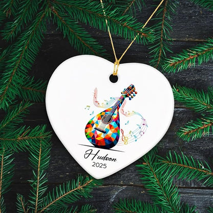 Balalaika Player Ceramic Ornaments, Personalized Name & Year Balalaika Musical Xmas Ornament Gifts for Music Lovers, Instrument Ceramic Ornaments 2025, Customized Musician Ornament Christmas Tree