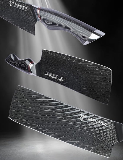 Japanese 7" Nakiri Knife - Professional Kitchen Knives - Japanese Usuba Knife - Black Damascus Steel with Ergonomic Handle - MIAO Series