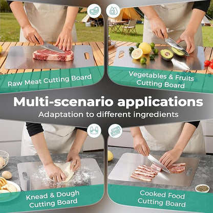 Katuchef Titanium Cutting Board - Upgraded 100% Pure Titanium Cutting Boards for Kitchen Non Toxic, Double-Grade Hygiene Durable Non Moldy Dishwasher Safe Meat Fruit Metal Board (3PC S+L+XL)