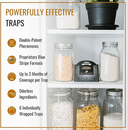 Dr. Killigan's Premium Double Potent Pantry Moth Traps with Pheromones Prime, Sticky Indian Meal Moth Traps for Kitchen, How to Get Rid of Moths in House (6 Pack, Black)