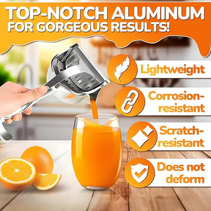 Aluminum Alloy Fresh Fruit Juice Extractor - Hand Juicer Squeezer, Non-Slip Ergonomic Grip, Easy to Use & Clean, 8.7" Length with 0.6L Capacity - Efficient Extraction of Citrus, and Other Fruits