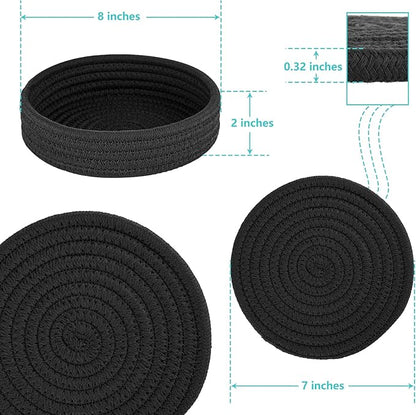 Trivets for Hot Dishes, Pots and Pans, Hot Pads with Storage Basket, Pot Holders for Kitchen, Heat Resistant Mat Protect Counter Home Essentials, Farmhouse Decor (Black 4 PCS)