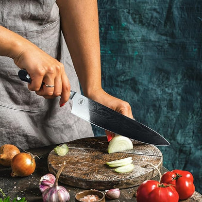 Damascus Chef Knife 8" - VG10 Super HC Steel, 67 Layers, Military G10 Handle, Ergonomic Design for Precision Cuts