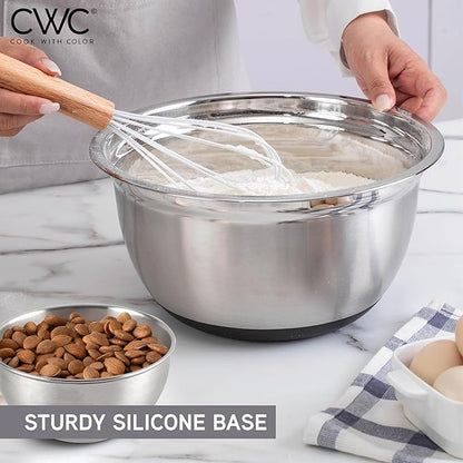 COOK WITH COLOR Stainless Steel Mixing Bowls Set with Lids - Nesting Bowls with Non-Slip Bottom, Silver, 22 Pieces