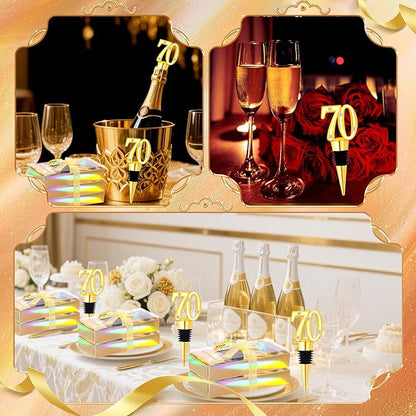 30Pcs 70th Birthday Party Favors Wine Stoppers 70 Anniversary Wine Bottle Stopper Wine Bottles Stoppers Wedding Favor Individual Gift Box for Birthday Wedding Anniversary Decorations Souvenirs (70th)