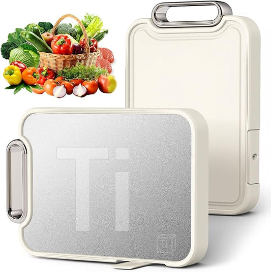 Titanium Cutting Board for Kitchen, Cutting Boards Non Toxic Double Sided Metal Pure Titanium and Wheat Straw PP Chopping Board Food Grade Easy to Clean Large Size 16"*10"*0.9"(White)