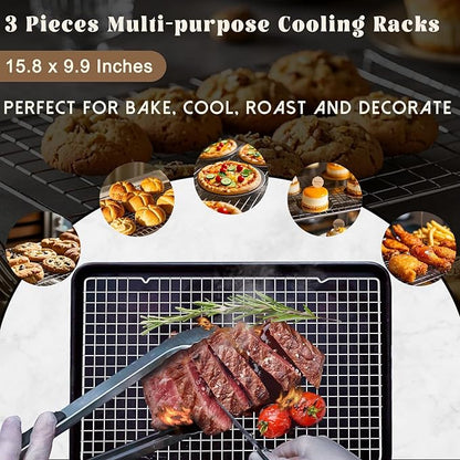 Cooling Racks for Cooking and Baking - 3PCS 16" x 10" Premium Stainless Steel Wire Cookie Cooling Rack for Baking, Roasting, and More - Oven & Dishwasher Safe - Fits Jelly Roll Pan
