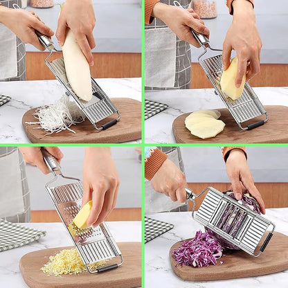Suuker 4 in 1 Vegetable Cutter with Cheese Grater, Carrot Grater, Cabbage Shredder, Cucumber Slicer - Stainless Steel Mandoline Slicer for Kitchen