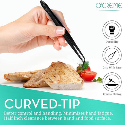 O'Creme Curved Tweezers 6.25 Inch Fine-Point Stainless Steel, Black