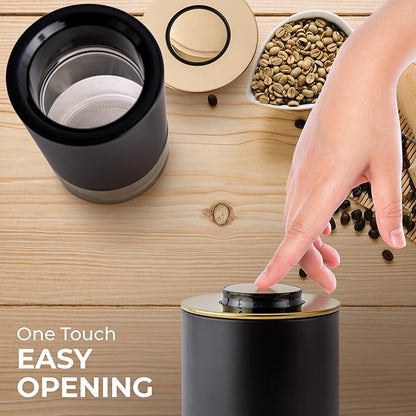 Kaffe Glass Coffee Canister (12oz) w/Airtight Lid - Click to Release Seal - BPA Free Glass & Stainless Steel - Elegant Kitchen Storage Container for Coffee, Nuts, Rice, Flour, Sugar, Tea, Cereal