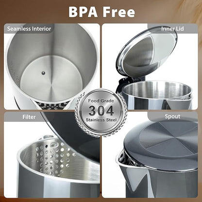 1.7L Electric Kettle, Stainless Steel Interior, 1500 Watt, Fast Boiling Water Boiler, LED Display, Temperature Control, Keep Warm, Auto Shut-Off, Boil-Dry Protection, Double Wall Cool Touch, Cordless
