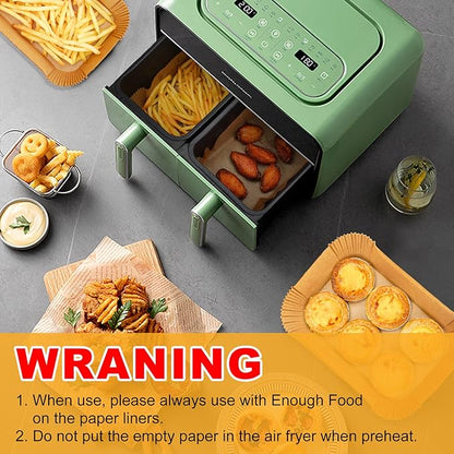 Vailnd Air Fryer Liners Disposable for Dual Basket, 100Pcs 8x5.5 Inch Rectangle Air Fryer Paper Liner for Ninja DZ201 DZ401, Chefman/COSORI 2-Basket, Oil Proof Parchment Paper