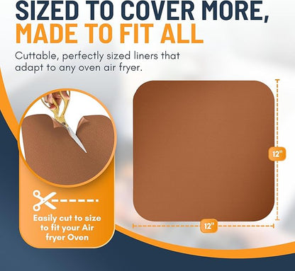 Toaster Oven Liners for Bottom of Oven (2 Pack) Reusable Non-Stick Heat Resistant Toaster Liners, Compatible with Ninja, Cuisinart, Emeril Lagasse & More, Toaster Mat, 12"x12" (Copper)