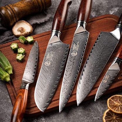 YARENH Professional Chef Knife Set 5 Piece, Damascus High Carbon Stainless Steel, Full Tang, Natural Sandalwood Handle, Ultra Sharp Kitchen Knife