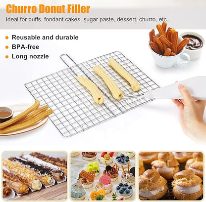 Churro Maker Kit, Hollow Churro Machine, Churro Maker Gun with Piping Bag and 2 Cleaning Brushes, 5 Nozzles for Various Shapes, Máquina para Hacer Churros, Perfect Gift