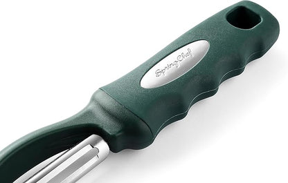 Spring Chef Premium Swivel Vegetable Peelers for Kitchen, Stainless Steel Apple Peelers with Soft Grip Handle and Sharp Blades, Perfect for Potato, Carrot, Mango, Cucumber - Set of 2 - Pine Green
