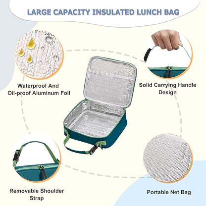 Bento Lunch Box for Kids with 8oz Soup Thermo, Leak-proof Lunch Food Containers with 5 Compartment, Insulated Lunch Bag & 17oz Stainless Steel Water Bottle for School, Trvael