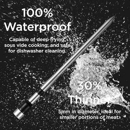 Wireless Meat Thermometer with Digital Meat Probe, Measures Internal & Ambient Temp, 800FT Bluetooth Meat Thermometer with Host Control for Barbecue, Outdoor Grilling, Oven & Smoker (Black)
