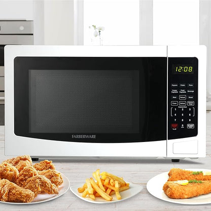 Farberware 1.1 Cu. Ft. Countertop Microwave Oven – 1000 Watts Power, Auto Cook Settings, Defrost, Easy Clean and Child Safety Lock-White
