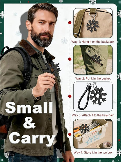 18-in-1 Snowflake Multi Tool – Stainless Steel with Bottle Opener & Wrench,Compact EDC Tool for Camping,Fishing,Hiking, Stocking Stuffers,Gifts for Men,Dad,Husband (Black)