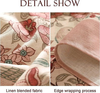 patdrea Designer Pink Linen Table Cloth for Rectangle Table,Vintage Floral with Birds Pattern Decorative Tablcloth,French Table Cover for Kitchen Dining,Thanksgiving,Christmas,55"x71"-Kulom a