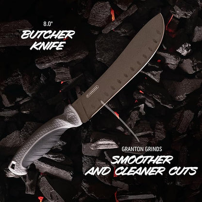 OUTDOOR EDGE ErgoMax Meat Carver Knife Set - Includes Cleaver, Brisket, Butcher & Honing Steel, Premium Titanium-Coated Steel Blades, Non-Slip Rubber Handles, Sharpening Rod