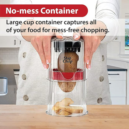 Slap Chop French Fry Potato Cutter Onion Chopper Apple Dicer - Easily Cut in Seconds - Stainless Steel Blades - No Mess Container - Slice French Fries, Fruit, and More - Dishwasher Safe
