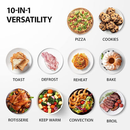 TOSHIBA AC25CEW-BS Large 6-Slice Convection Toaster Oven Countertop, 10-In-One with Toast, Pizza and Rotisserie, 1500W, Black Stainless Steel, Includes 6 Accessories