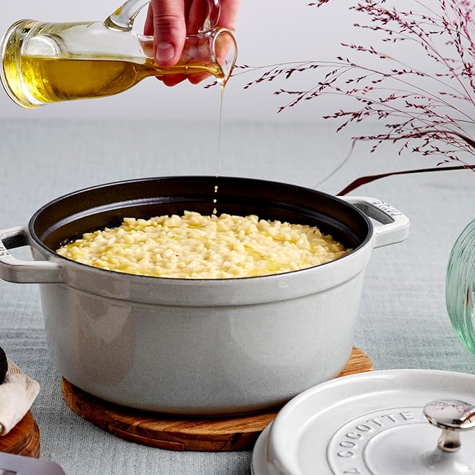 Staub Cast Iron 4-qt Round Cocotte - White Truffle, Made in France