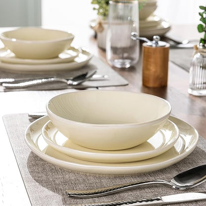 AmorArc Ceramic Dinnerware Sets,Handmade Reactive Glaze Plates and Bowls Sets,Highly Chip and Crack Resistant | Dishwasher & Microwave Safe Dishes Set, Service for 4 (12pc)