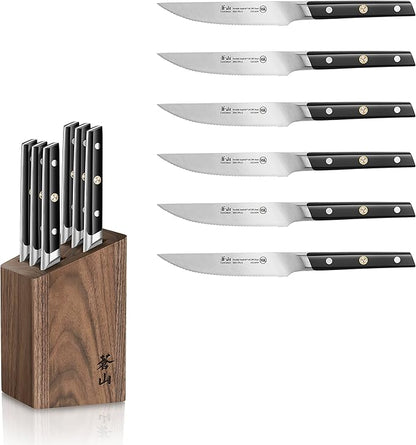 Cangshan TC Series 1022247 Swedish 14C28N Steel Forged 6-Piece Steak Knife Block Set, Walnut