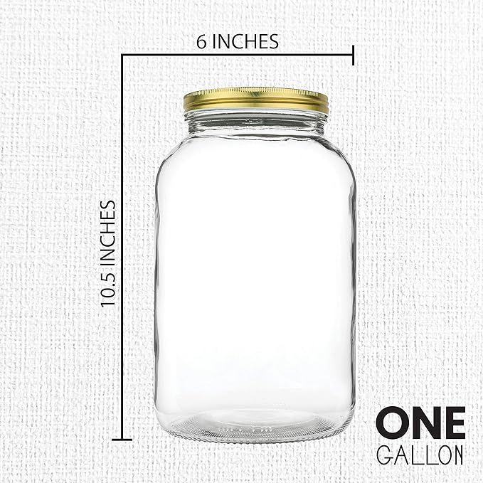 kitchentoolz 2 Pack - 1 Gallon Glass Mason Jar Wide Mouth with Airtight Metal Lid - Safe for Fermenting Kombucha Kefir - Pickling, Storing and Canning- BPA-Free Dishwasher Safe- Made in USA
