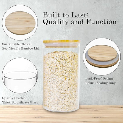 Glass Storage Jars Set Elegant Containers with Airtight Bamboo Lids, Perfect for Kitchen Organization - Flour, Rice, Pasta, Sugar, Coffee Beans, Accessories Included (2 packs(111oz))