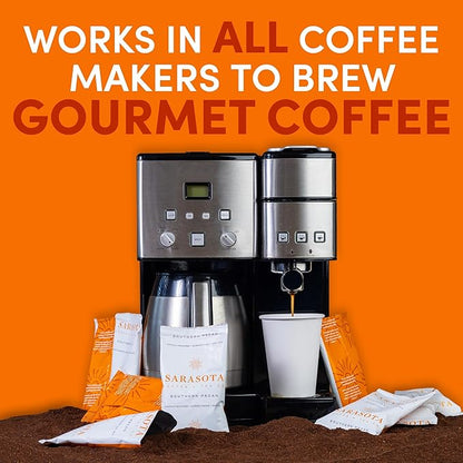 Sarasota Coffee Packs Bulk Ground Packets | Southern Pecan Flavored | Gourmet Assorted Gift Set Sampler | Low Acid Mold Free Individual Pouches for 12 Cup Coffee Maker | 1.75 Oz Bags, 100 Count