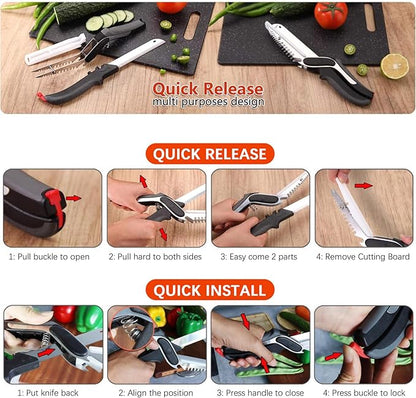Vegetable Scissors Slicer Cutter,Quick Release/Install Kitchen Shears Cutting Board Knife Combo for Veggie,Carrots,cucumbers,potatoes,Barbecue Dishwasher Safe (Black)