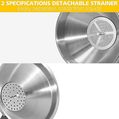 Anaeat Stainless Steel Kitchen Funnel, Multi-Use Premium Metal Food Grade Cooking Funnels with 2 Removable Strainer Filter for Transferring Liquid or Dry ingredients, Oils & 1 Pc Cleaning Brush (5.7")