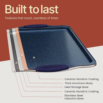 BAKKEN Kitchen Baking Pan Set - Nonstick Coating, Carbon Steel Bakeware Sets with Blue Silicone Handles, Baking Kitchen Essentials, PFOA, PFOS, PTFE Free, Oven Safe Tray (Up To 450° F), Set of 18