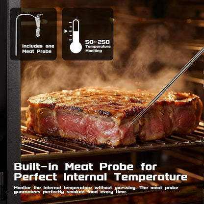 MAISON HUIS Electric Smoker for Outdoors, Built-in Meat Probe & Elevated Stand for Outdoors, BBQ Smoker with 4 Cooking Grates, LED Display Temperature Control, Smoke More with 633 sq in Cooking Area