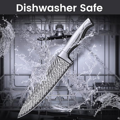 Knife Set, Astercook 15 Pieces Kitchen Knife Set with Built-in Sharpener, German Stainless Steel Knife Block Set, Razor-Sharp Knives with Full-tang Handle, Dishwasher Safe, Silver