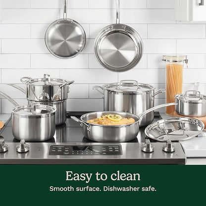 Cuisinart 12-Piece Cookware Set, MultiClad Pro Triple Ply Stainless Steel Cookware Set, Heat Surround Technology, Cool Grip Stick Handles, Oven Safe Up to 500°F, MCPS-12N, Silver
