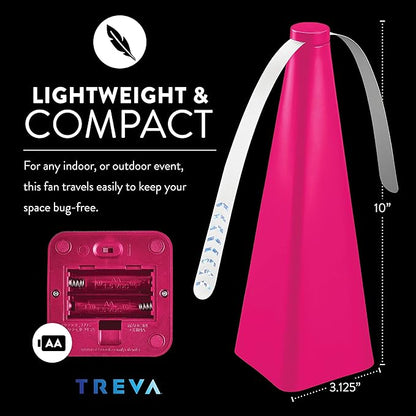 Treva Chemical Free Bug Fan, Fly Deterrent with Holographic Blades to Clear Bugs, Mosquitoes, and Flies, Battery Powered Fly Fan, Pink (4 Pack)